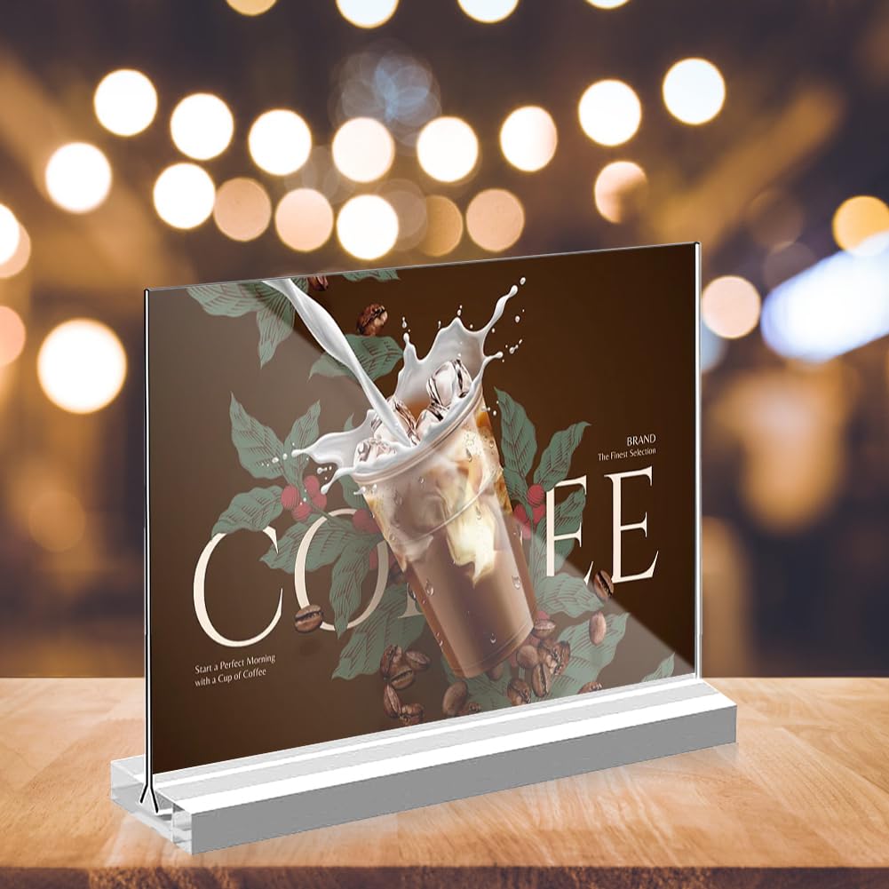 Expositor De Mesa Acrílico A4 - 2 Unidades Con Base De Madera, Para Menús, Carteles Publicitarios, Forma L Y T