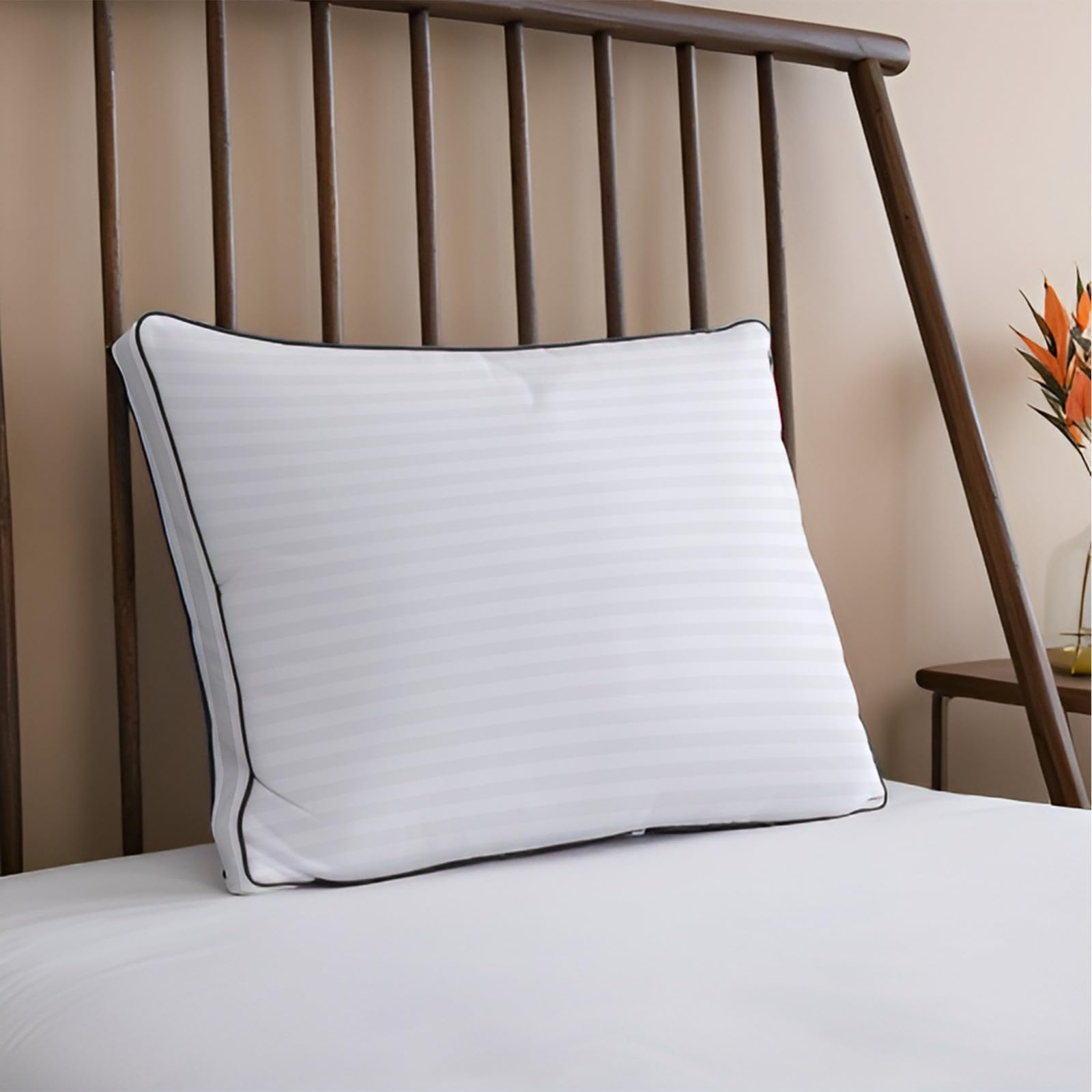 Hotel Linen Klub Microfiber 85 GSM 1 cm Stripe Pillow | King Size (50 x 90 cm) with Double Piping | 1600 Grams Soft Fiber Filling for Ultimate Comfort | Elegant White Design