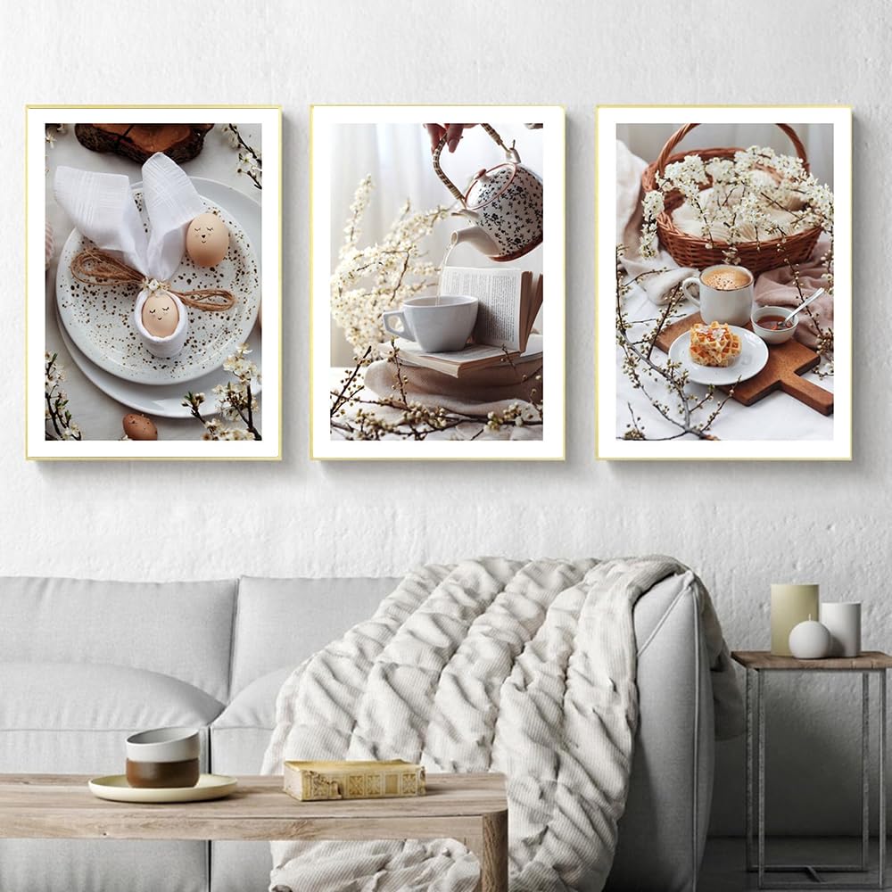 WBYZAC Botanical Posters-Tea Bread Egg Food Canvas Painting Modern Wall Art Picture for Kitchen Decor Nordic Posters and Prints Kitchen Home Decoration-60 * 70cm*3PCS (No Frame)