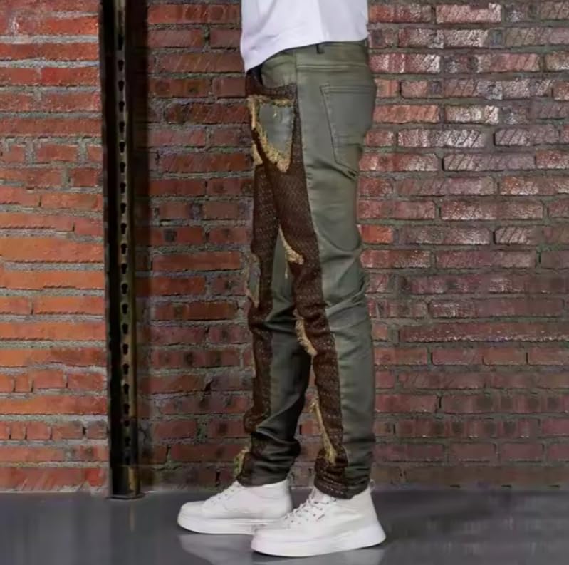 Men's Straight-Leg Mid-Thigh Denim Pants with A Fitted and Blended Denim Design. Designed for a Casual and Retro Look.3