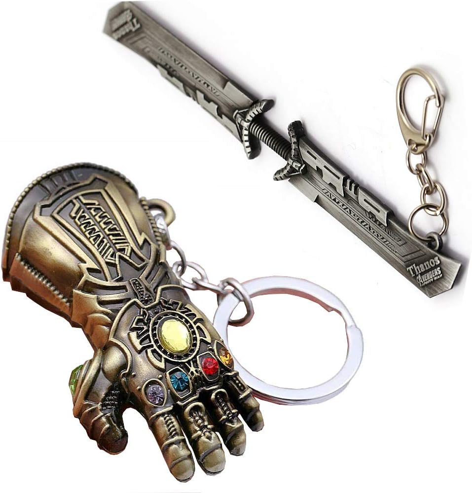 UVAIIEAvengers Thanos Infinity Gauntlet Keychains (2PCS) - Glove and Double-Bladed Sword- Key Chain Gifts for Girl Boy Man Women Friends