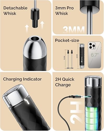Miniatura 8 de Maestri House LunaFro 2.0 - Espumador de leche recargable con control de velocidad continuo, máquina de espuma eléctrica de mano impermeable para