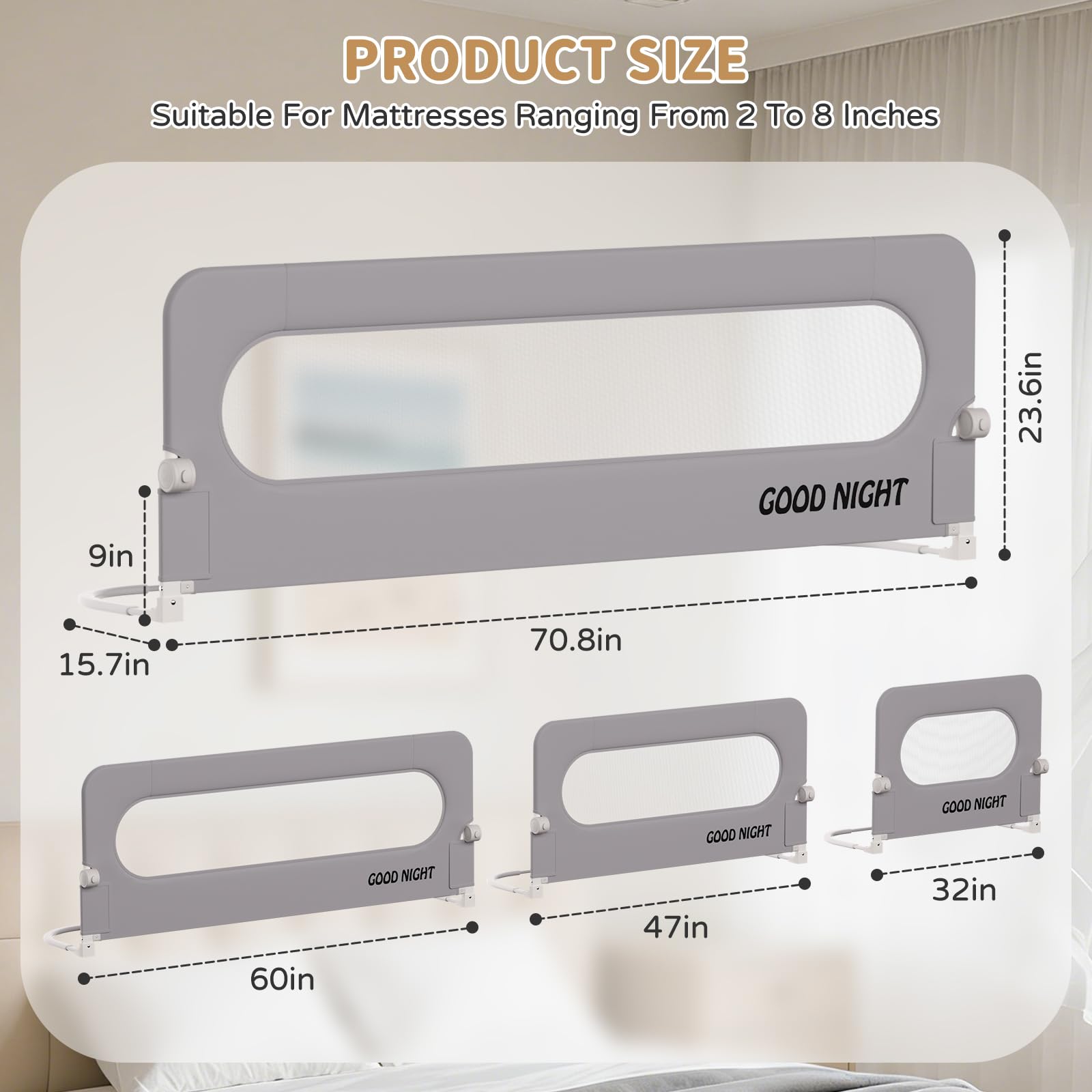 Toddler Bed Rails for Baby, Foldable Bed Rail for Toddlers, Portable Baby Bed Rails Guard Bumper for Twin, Queen, King, Full Size Beds (1 Side:70.8"(L)) - 4