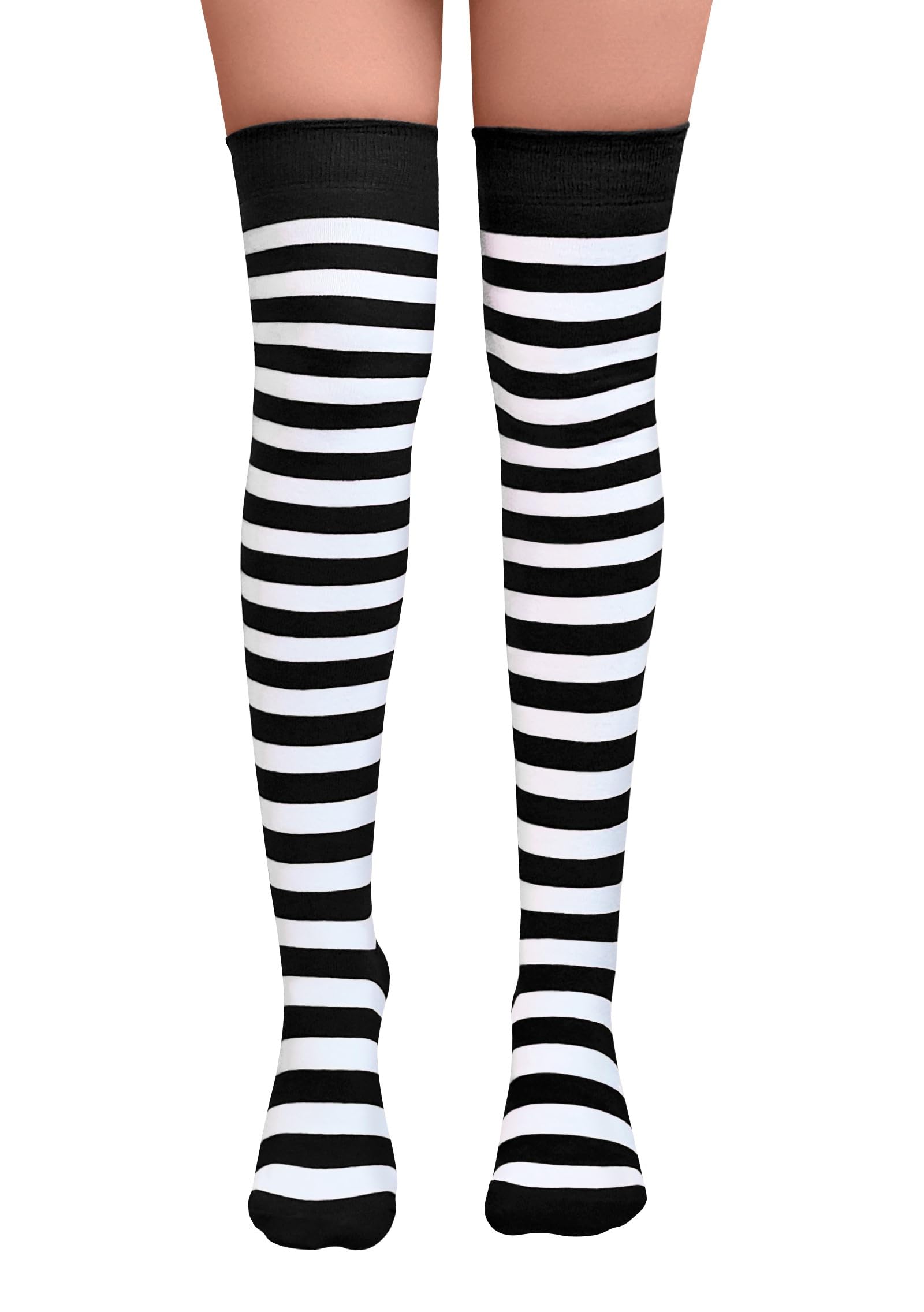NuJake Striped Over The Knee Socks Fancy Dress Cosplay Girls UK Size 4-5.5 (Cotton Blend, Black & White)