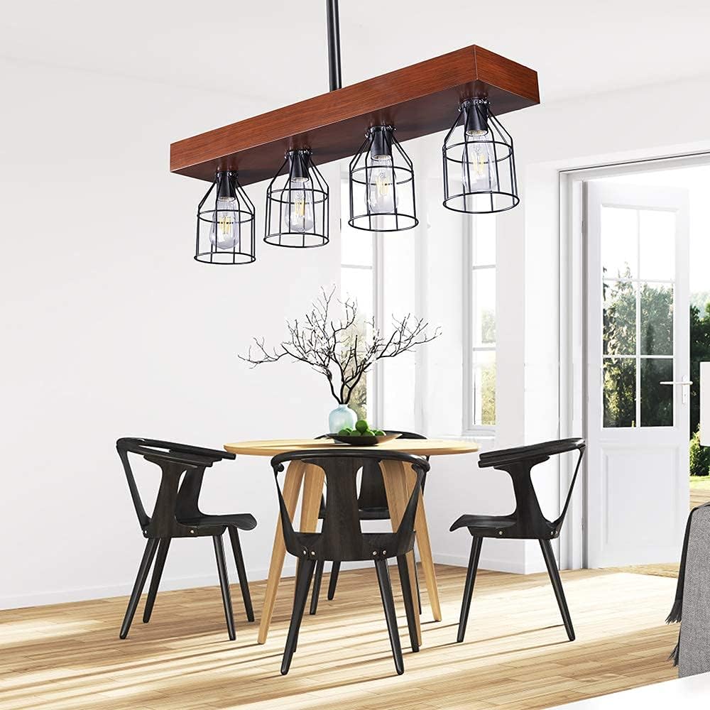 Best Deal Product Wellmet Farmhouse Chandelier Dining Room Lighting Fixtures Hanging with Metal Cages, Rustic Light Fixture for Billiard Room, 4 Lights Vintage Wood Pendant Light for Living Room, Kitchen Island Flash Deals - 40% OFF Wellmet Farmhouse Chandelier Dining Room Lighting Fixtures Hanging with Metal Cages, Rustic Light Fixture for Billiard Room, 4 Lights Vintage Wood Pendant Light for Living Room, Kitchen Island