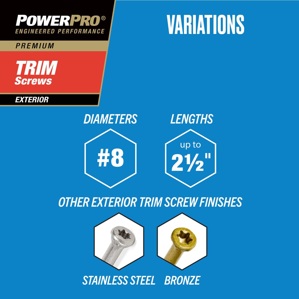 Power Pro Viti per finiture esterne bianche di alta qualità (20,3 x 5,1 cm) | Viti per legno a testa piccola Star Drive | Elementi di fissaggio esterni rivestiti antiruggine per finiture e pavimenti |
