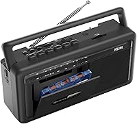 KLIM Portable Cassette Player Boombox with Bluetooth, AM/FM Radio, USB Recorder - Battery/AC Powered Tape Player, Black