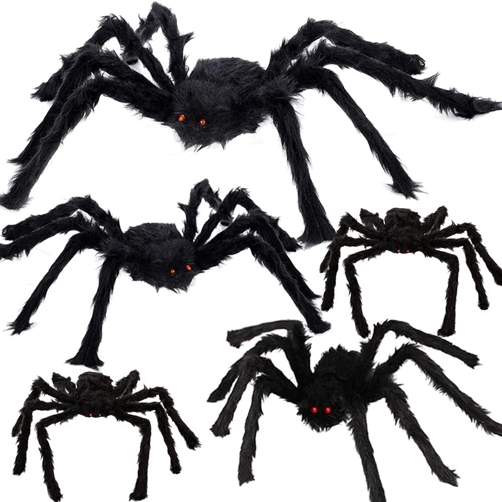 WODMAZ Halloween Spider Decorations, 5 Pack Realistic Hairy Spider Decorations Set, Giant Halloween Spider Props for Outdoor Indoor Yard Patio Window Creepy Decor (12" 12" 24" 30" 35.5")
