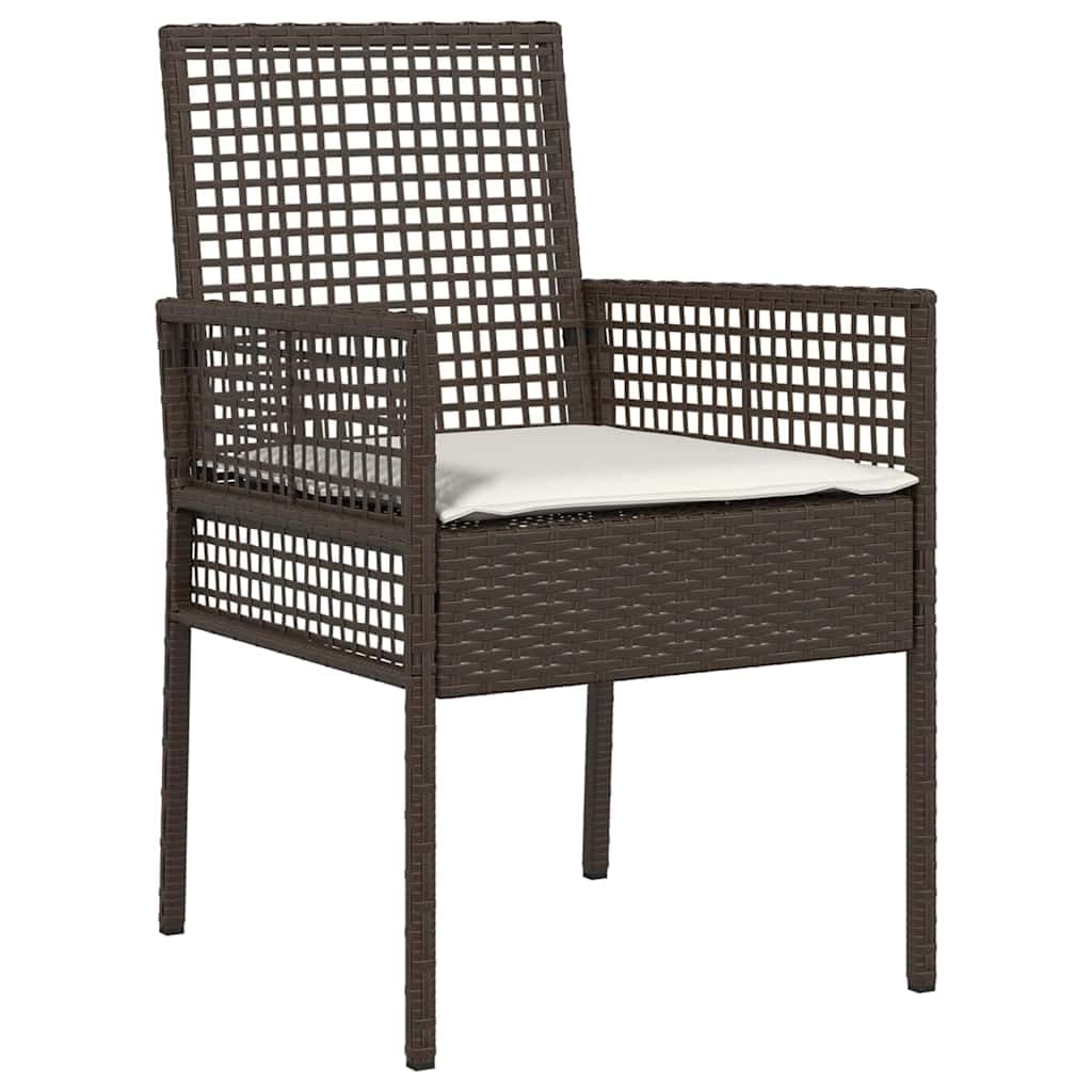 Set da bistrò in polyrattan, 3 pezzi, marrone, con piano in vetro di sicurezza e braccioli, per giardino, terrazza o patio