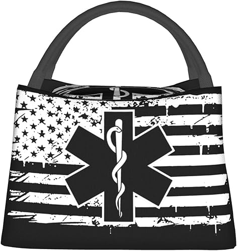 EMS Star of Life EMT Paramedic Medic American Flag - Bolsa térmica plegable grande con aislamiento Bolsa de almuerzo a prueba de fugas para adultos