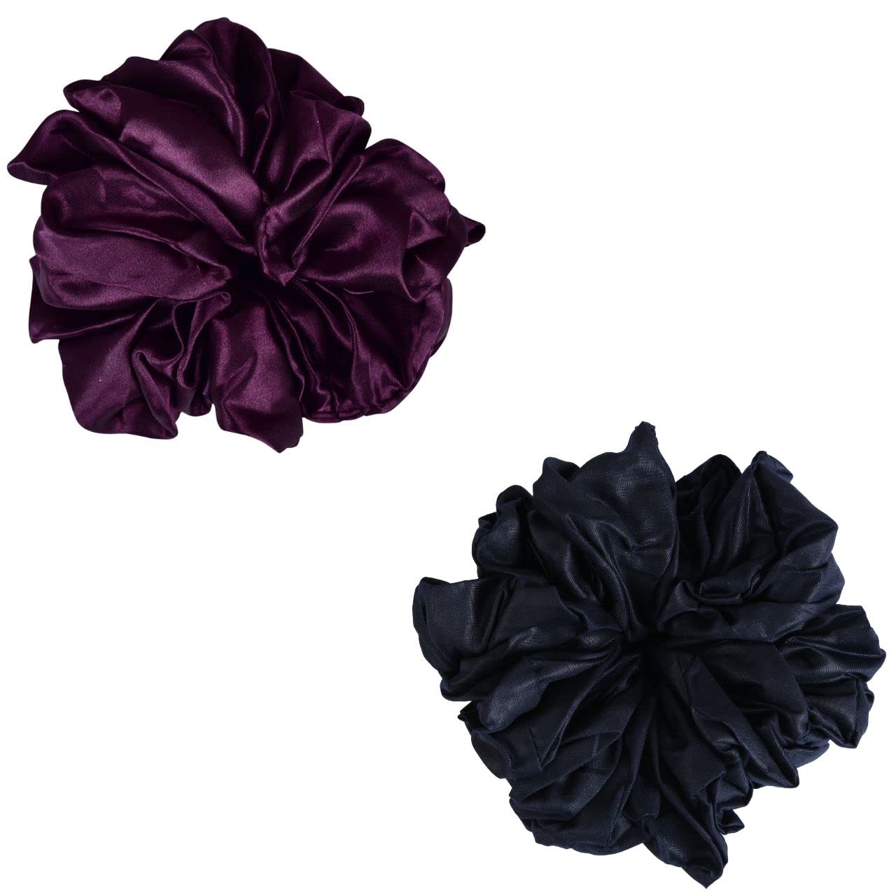 Nnr Premium Hijab Hair Scrunchies, Volume Scrunchies For Girls And Women,Pack Of 2 Pcs - Wine/Black