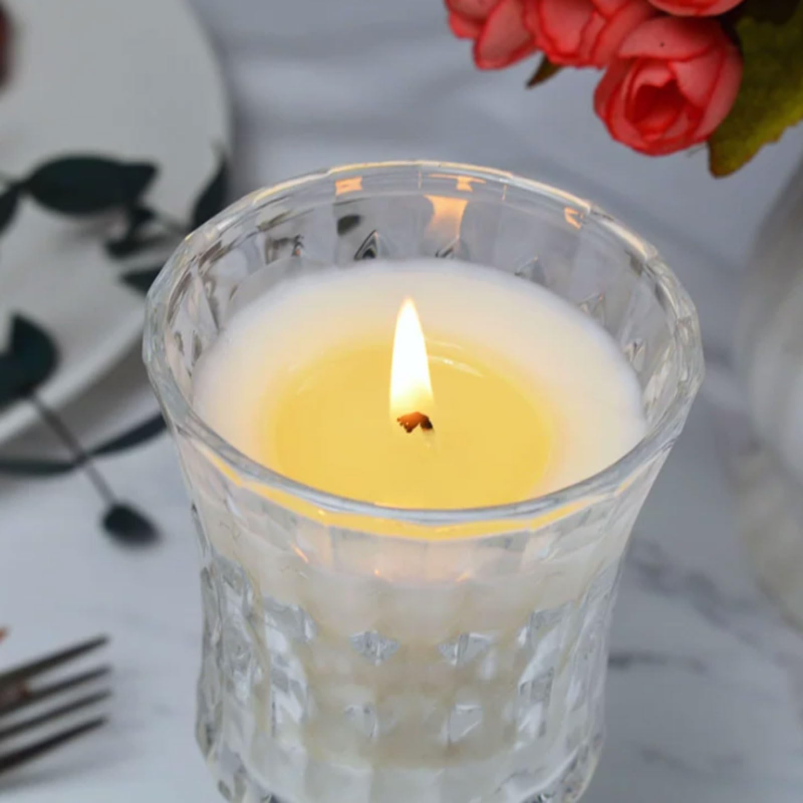 Exquisito Velas de vidrio hechas con ghee vegetal natural y mecha de algodón, vela sin perfume for relajación y spa en casa meloso
