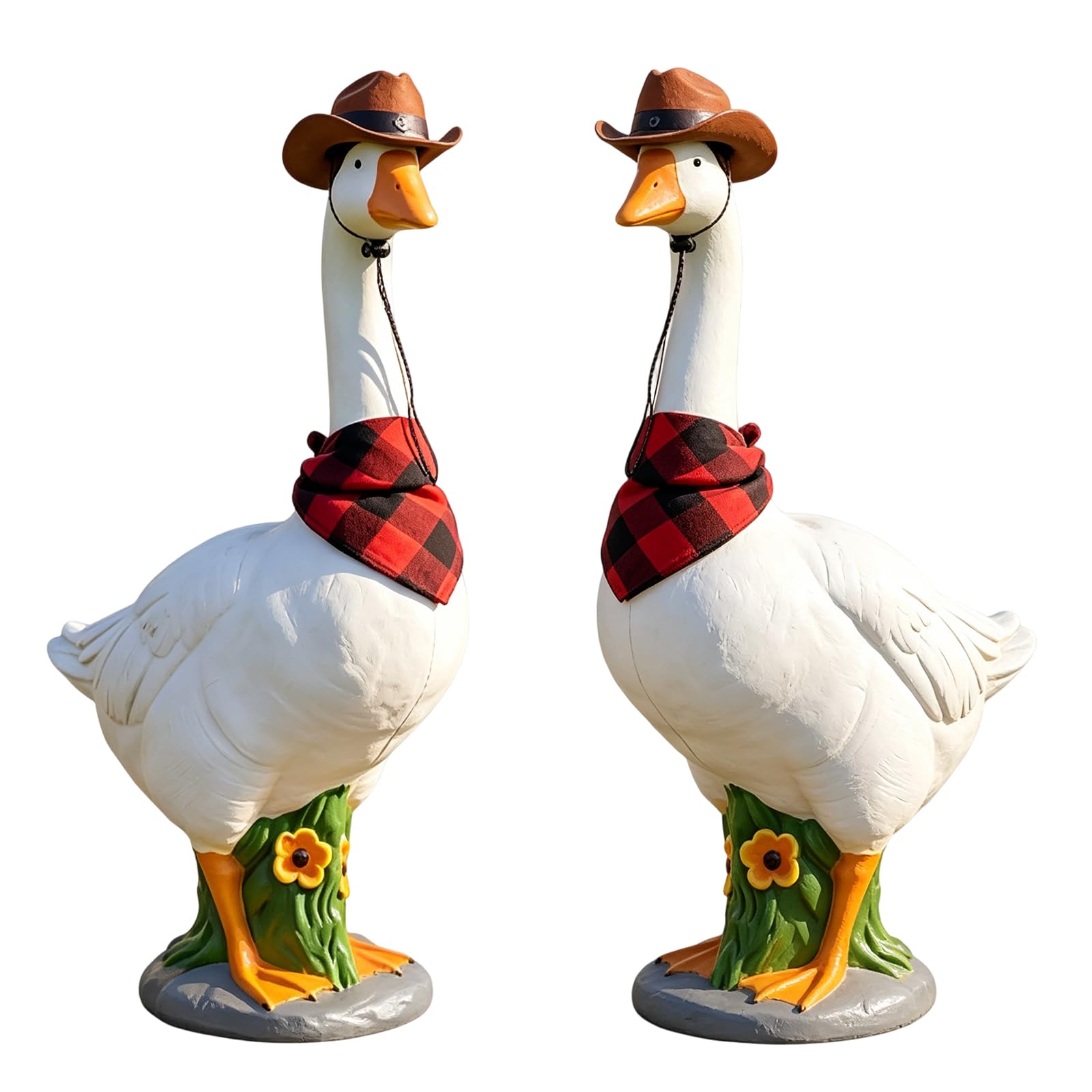 2pcs 12in Realistic Large Porch Goose Statue with Cowboy Hat & White Goose Sculpture Ornament for Yard Lawn Housewarming Birthday Gifts