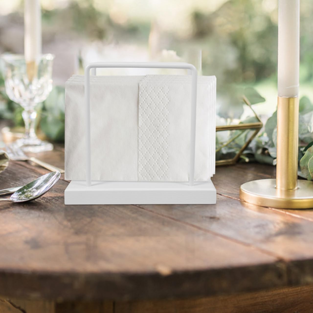 OUNONA Serviettenhalter Metallrahmen Mit Holzsockel Stabiler Papierhandtuchhalter Für Küche Und Esstisch Praktischer Napkin Dispenser Für Haushalt Und Gastronomie