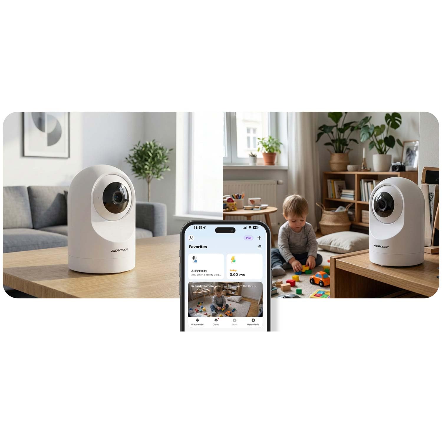 Berdsen Vigilabebés con cámara WiFi IP de 5 MP Tuya - ángulo de visión de 109°, orientable 355°/60° - Modo Nocturno, detección de Movimiento, Audio bidireccional, microSD