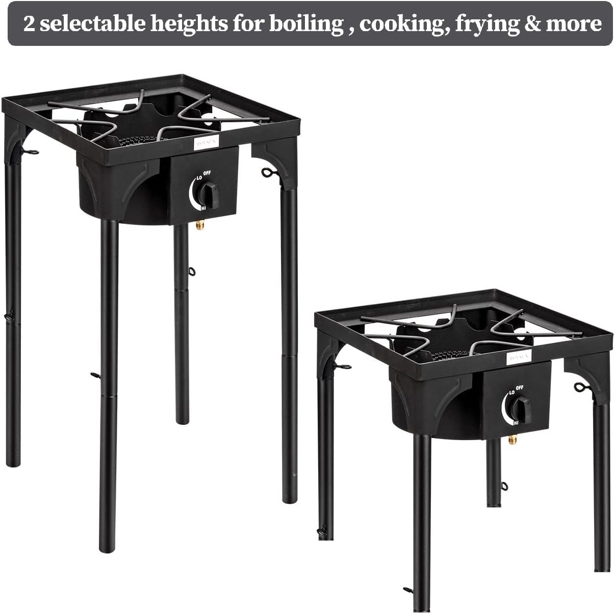 ROVSUN 100,000 BTU Portable Propane Burner, Single Gas Stove Cooker with Adjustable Height & Regulator for Outdoor Camp Cooking Home Brewing Turkey Frying Maple Syrup Boil