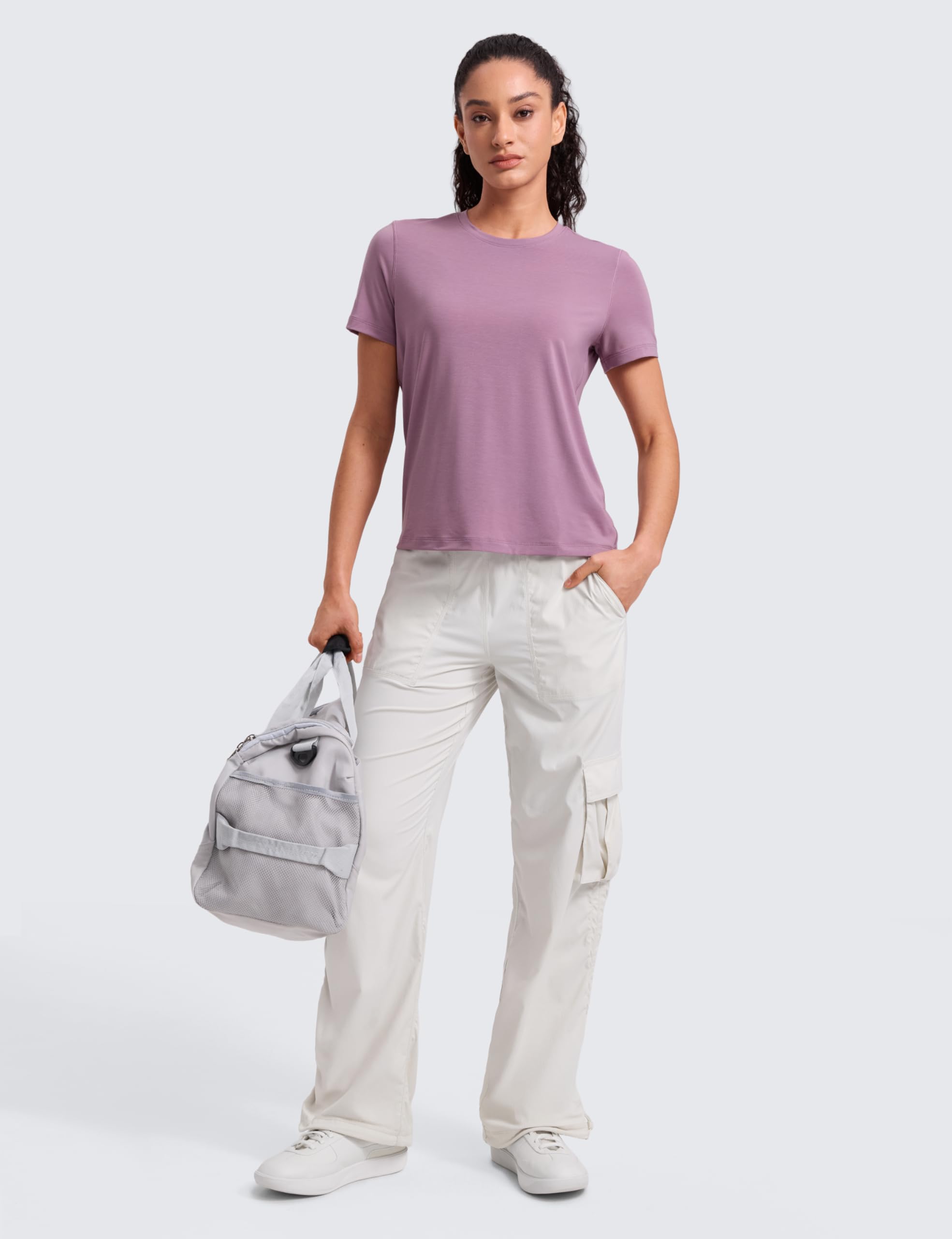 CRZ YOGA Quick Dry Workout Tops for Women Hip Length - Athletic Running Gym Yoga Short Sleeve Shirts Crewneck Basic Tees — view 4