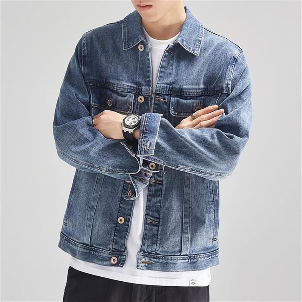 Retro Denim Jacket Men's Autumn Spring and Washed Lapel