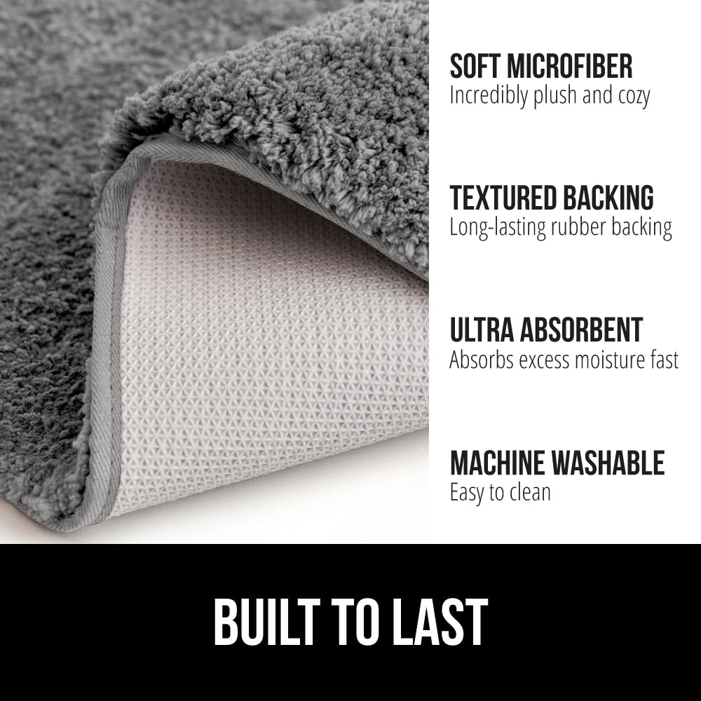 Gorilla Grip Luxury Bath Rug, 24x17 Inch, Extra Soft, Absorbent Faux Chinchilla Bathroom Plush Mat Rugs, Machine Wash and Dry, Carpet Mats for Bath Room, Shower, Hot Tub, Spa, Gray
