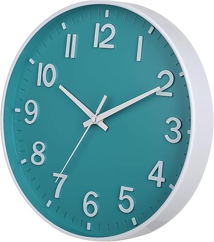 Miniatura 3 de HZDHCLH Reloj de pared verde azulado con pilas, 12 pulgadas, silencioso, sin tictac, moderno, para sala de estar, dormitorio, cocina, oficina,