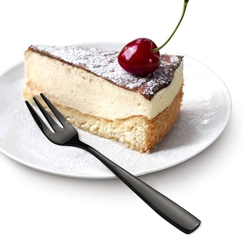 Miniatura 5 de Teyyvn Tenedor de postre de 16 piezas, tenedor de 3 dientes de acero inoxidable, tenedores para aperitivos, negro