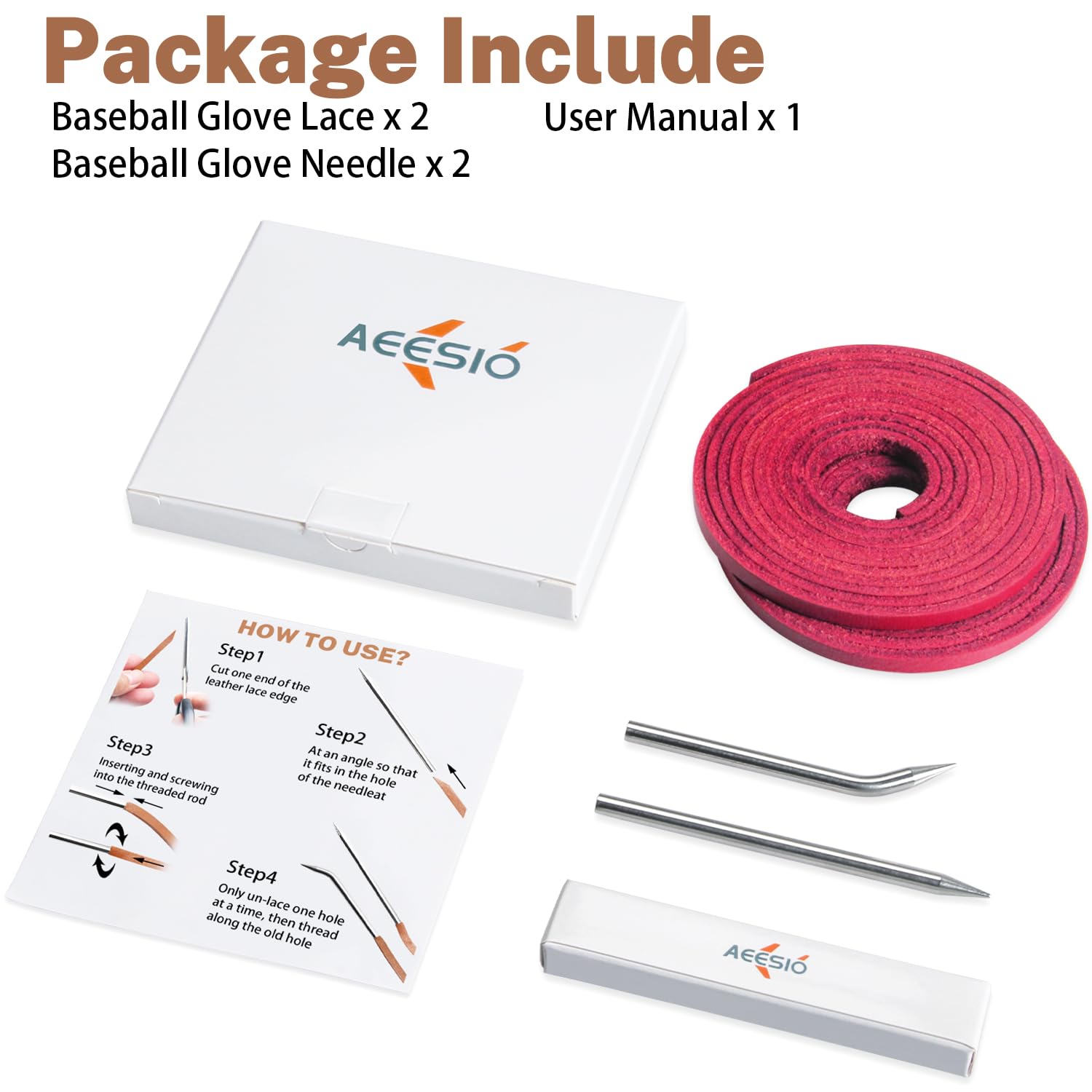 Kit de reparación de guantes de béisbol y sóftbol con cordones de cuero y aguja