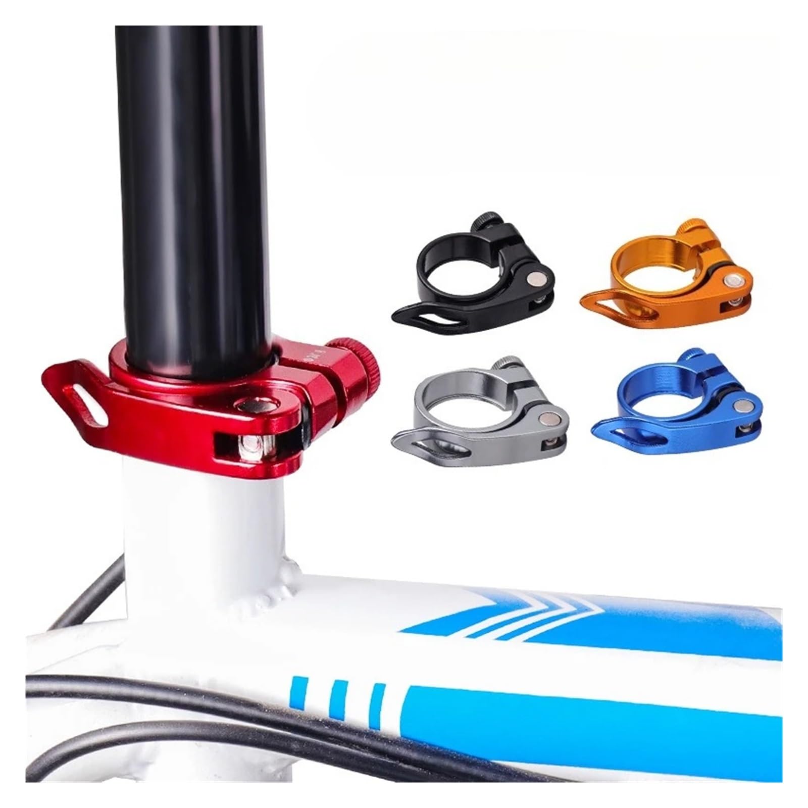 Anillo de abrazadera de tubo de asiento de liberación rápida de 8 piezas para bicicletas de fijación de piezas y accesorios de bicicleta (34,9 mm/31,8 mm) para la mayoría de bicicletas (34 mm, azul)
