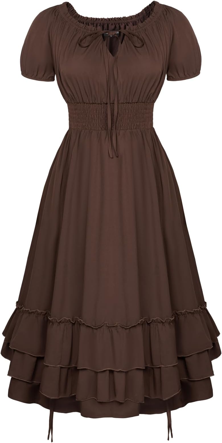 Scarlet Darkness Steampunk Dress Women Renaissance A Line Dress High Low Hem Long Dress Brown XL
