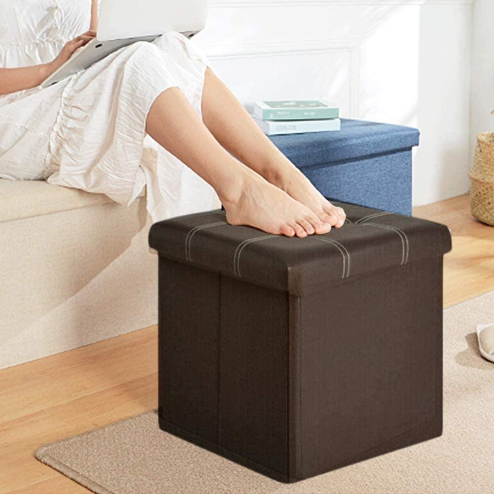 AmasSmile Sgabello Poggiapiedi Pieghevole Con Contenitore 38L - In Pelle, Ottomano Per Soggiorno (Nero, 43x33x33 Cm) - 3