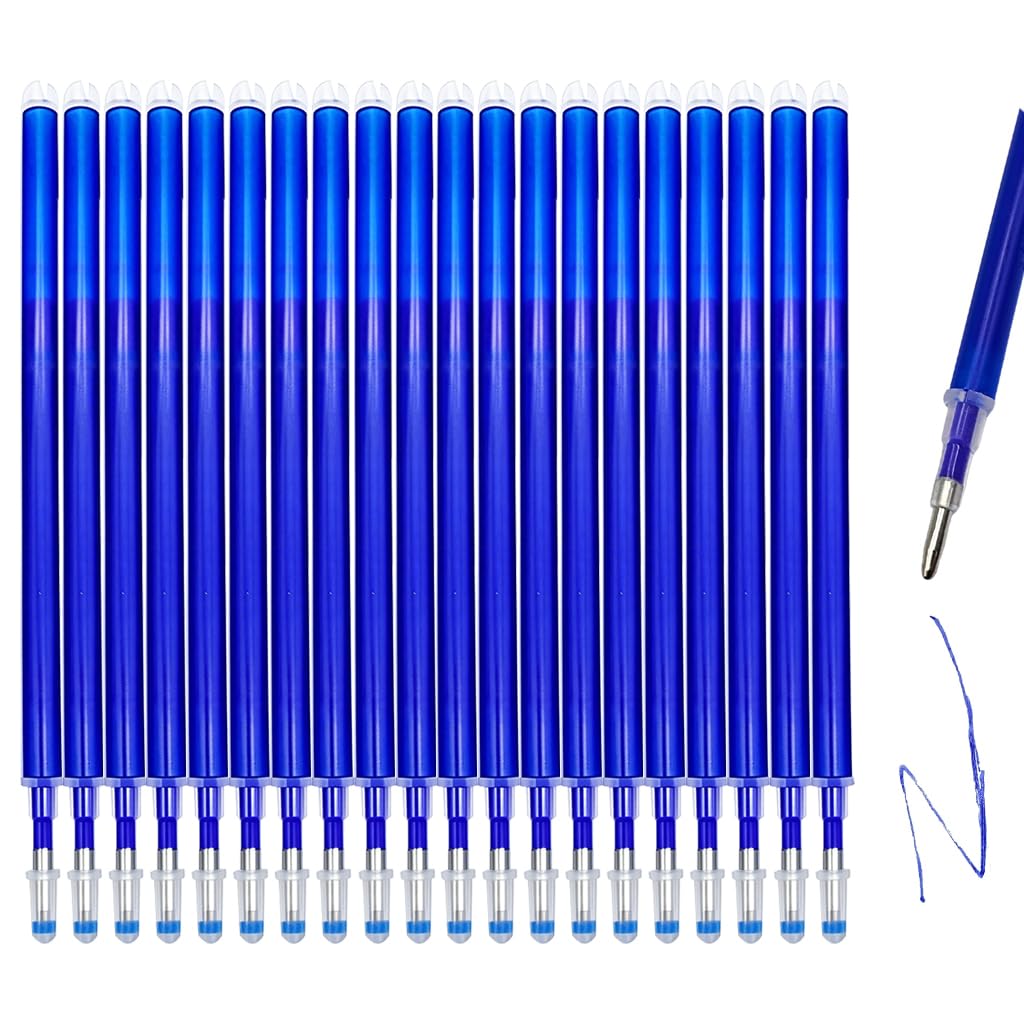 20 Pack Blue Erasable Pen Refills Compatible with Pilot Frixion and Most Rollerball Friction Pens 1mm Stainless Steel Tip Gel Ink Easy to Erase Smooth Writing for School Office Students Professional