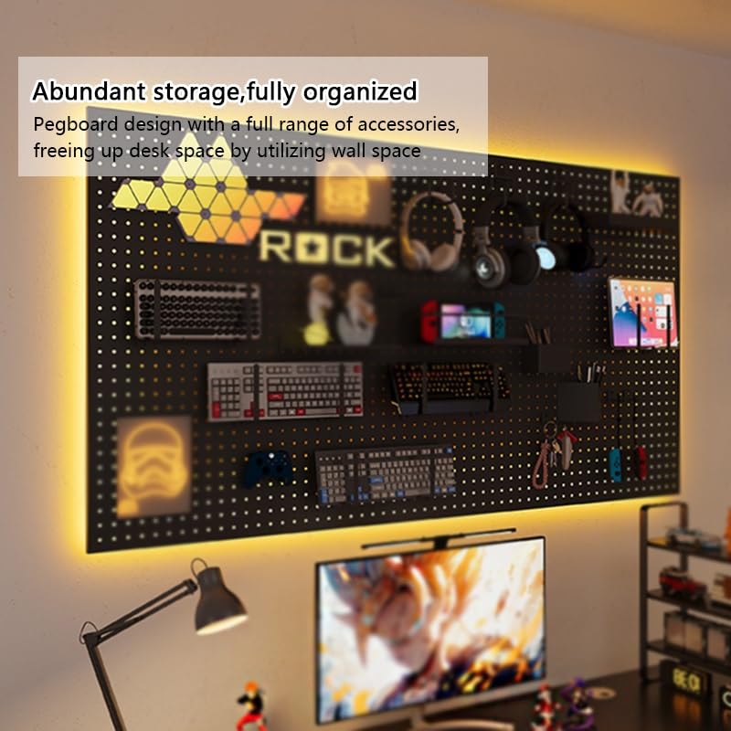 Wytrzymałe metalowe panele LED, organizer ścienny do pokoju gier i warsztatu, 70 x 50 cm, tablica narzędziowa do przechowywania narzędzi i akcesoriów