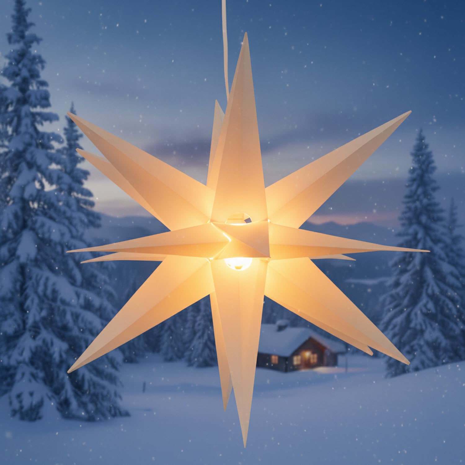GURU SHOP 3D Außenstern Kaspar – Weihnachtsstern, Faltstern mit 18 Spitzen Incl. 7 m Kabel & LED Leuchtmittel - Ø 55 cm Trafo Weiß