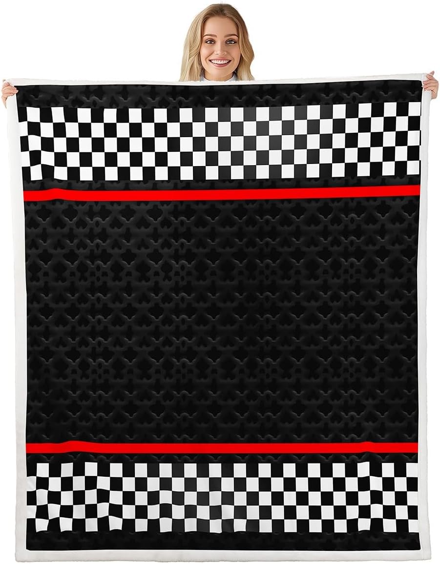 Feelyou Race Car Plush Blanket for Bed Sofa Couch for Kids Racing Track Sherpa Blanket Boys Girls Karting Road Plush Blanket for Bed Sofa Couch Red Black Fuzzy Blanket Twin 60"x80"