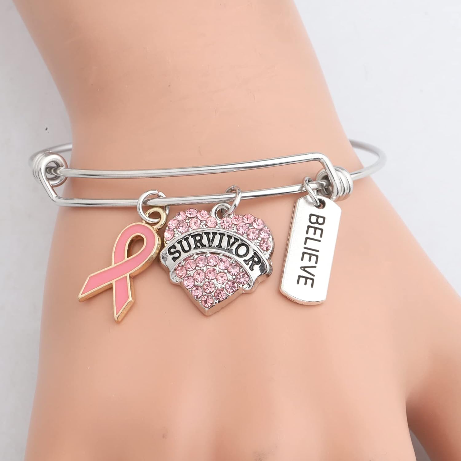 Gzrlyf Breast Cancer Survivor Bracelet Necklace Breast Cancer Awareness Gifts for Survivor Fighter - Image 5