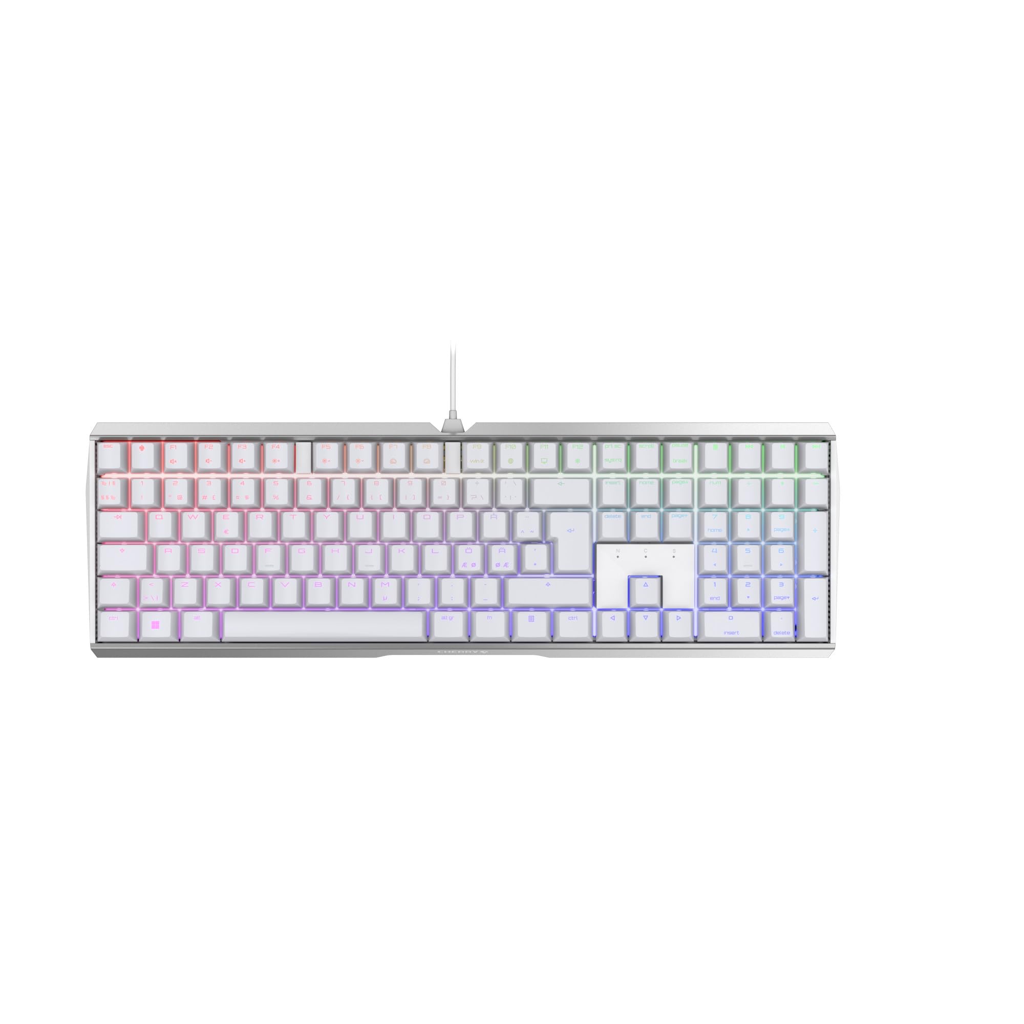 CHERRY MX BOARD 3.0 S, Tastiera Gaming Meccanica Con Filo, Layout per i Paesi Nordici (QWERTY), Corpo in Alluminio, Illuminazione RGB, Interruttori MX RED, Bianco