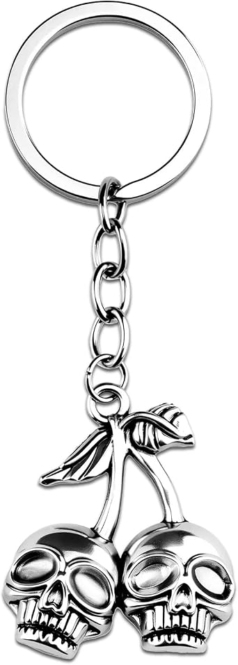 Skull Gifts for Women Cute Silver Skull Cherry Gothic Keychains Halloween Basket Stuffers for Women Men Sister Friends Family Birthday Christmas Day of The Dead Gift Skulls Stuff Accessories Keyring