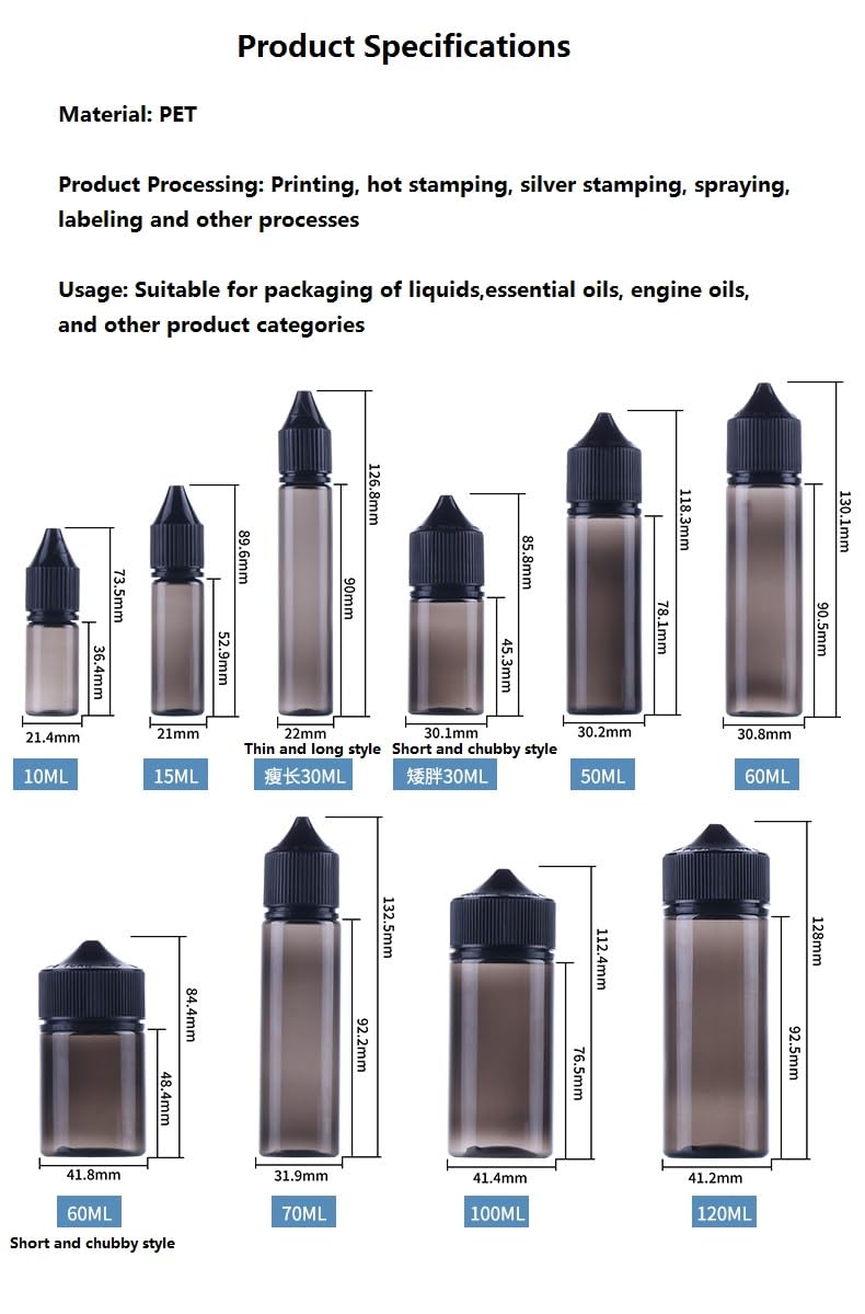 Gorilla Chubby Unicorn - Confezione da 30 bottiglie in PET V3, con tappo a prova di perdite, a prova di bambino, dispenser per mescolare liquidi fai da te (nero trasparente, 120 ml)