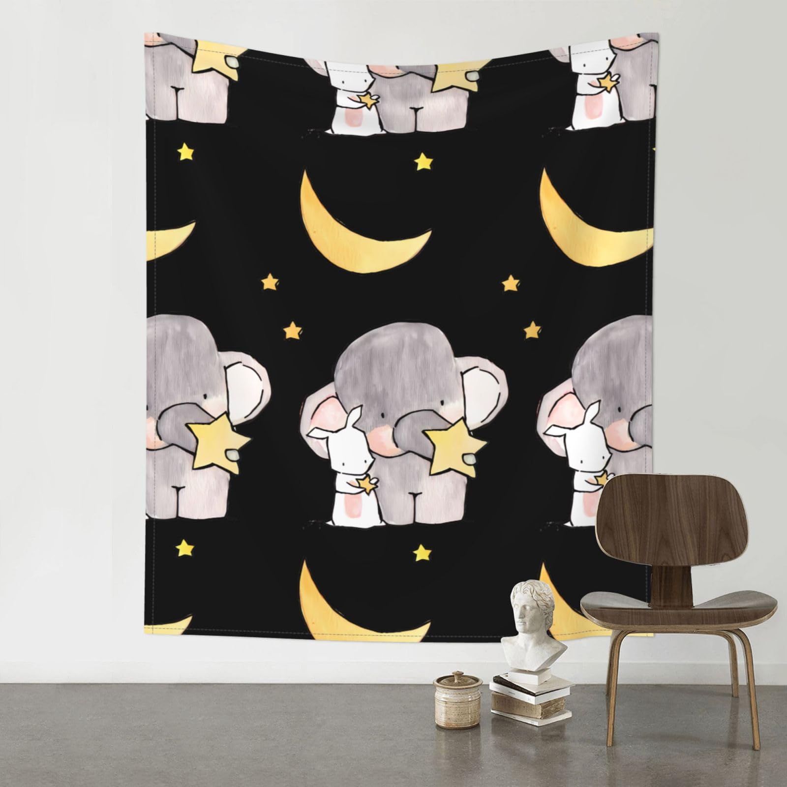 YYHWHJDE Elephant and White Rabbit Prints Wall Tapestry 60x51in - High-Grade Polyester Throw for Dorm Room Decor, Beach Blankets & Home Accent
