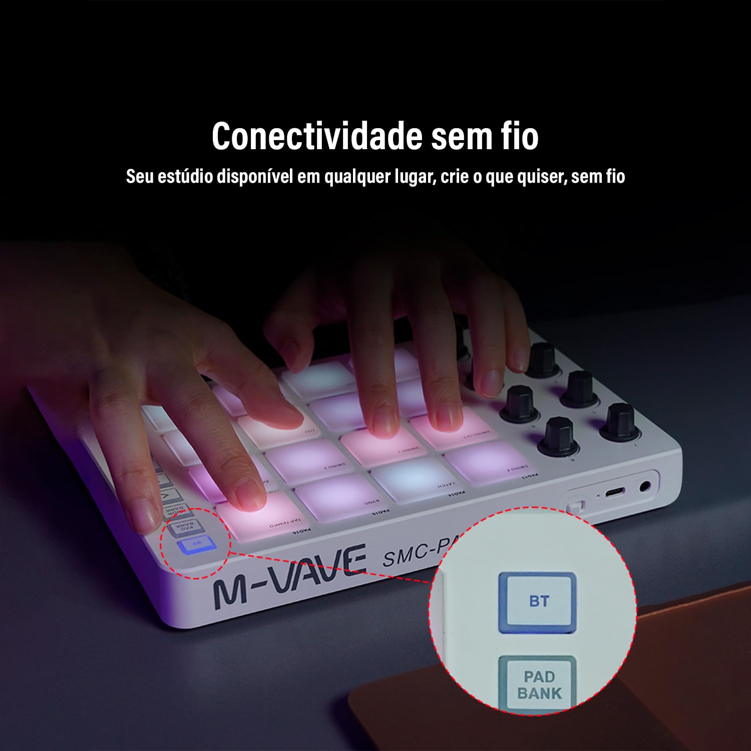 M-VAVE SMC-PAD VEDO Controlador MIDI, 16 Almofadas Sensíveis à