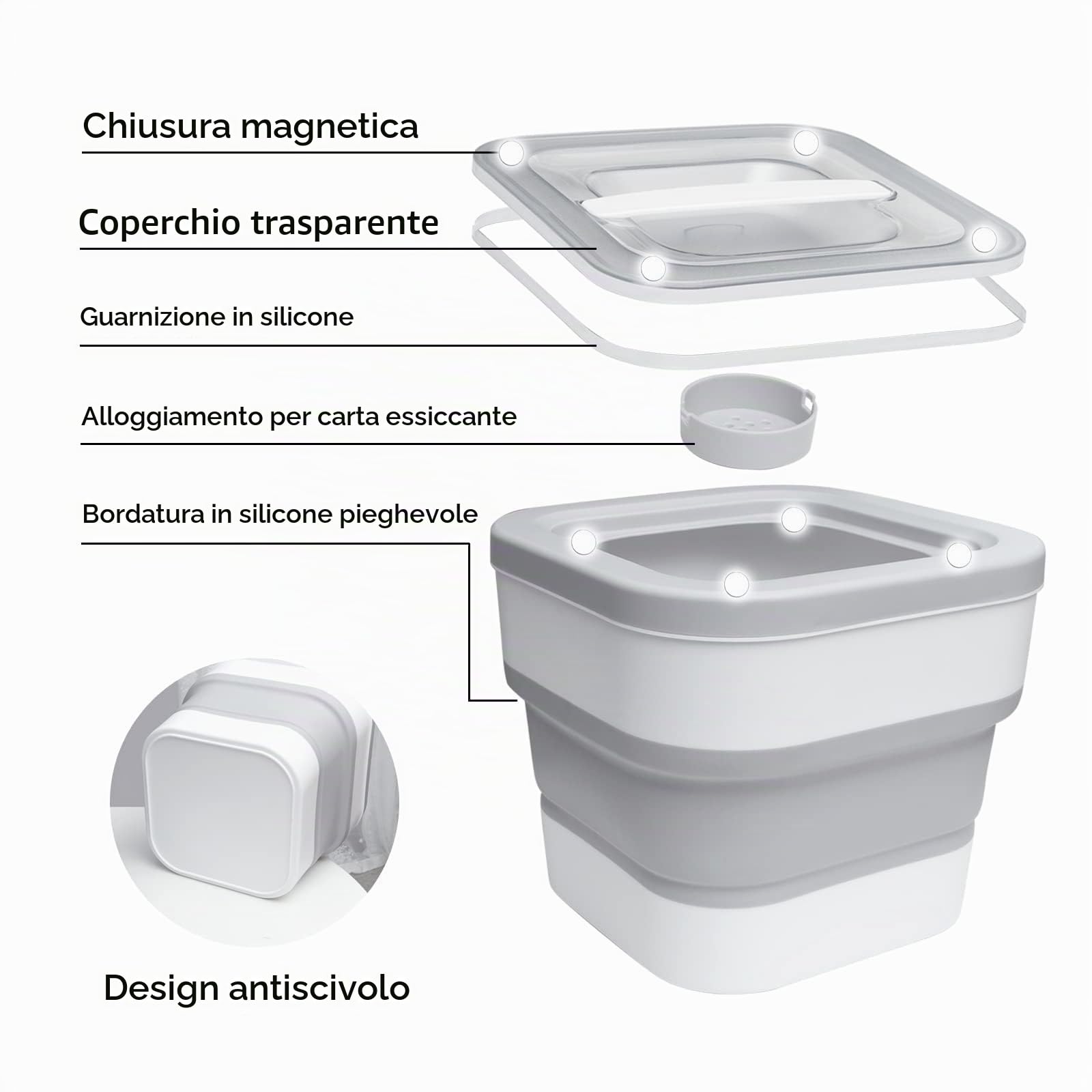 Contenitore Cibo Cani Gatto Porta Crocchette Pieghevole con Misurino e Pala per Alimenti Croccantini 5kg