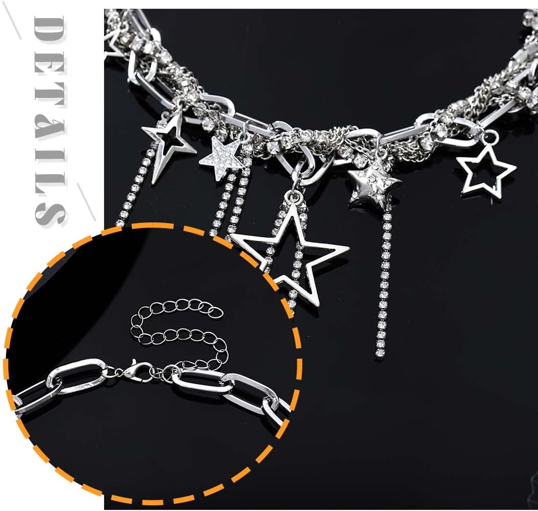 Yalice Punk Silver Choker Necklaces for Women Gothic Heart Star Pendant Necklace Chain with Rivet Grunge Y2K Rhinestone Jewelry Gifts - Image 5