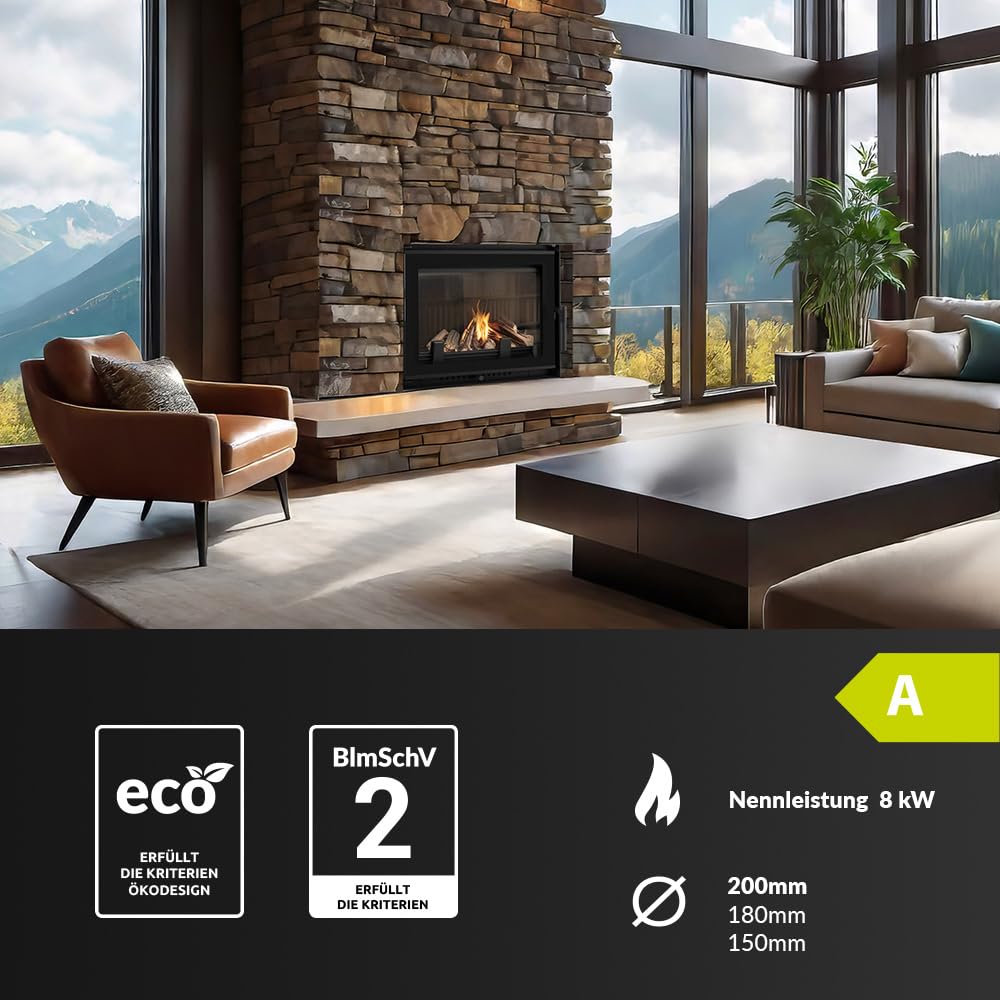 KRATKI Kamineinsatz Holzofen Gusseisen Maja 8kW BImSchV 2 Wirkungsgrad 80% Kamineinsätze Holz Leistungsbereich 3-10kW (MAJA/PF/150)
