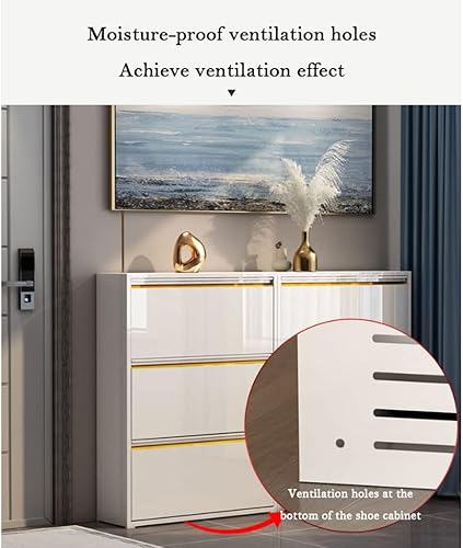 Miniatura 7 de ZAJ Zapatero estrecho zapatero de pie libre cubo organizador de zapatos con 3 cajones abatibles ultrafino moderno almacenamiento de zapatos de metal