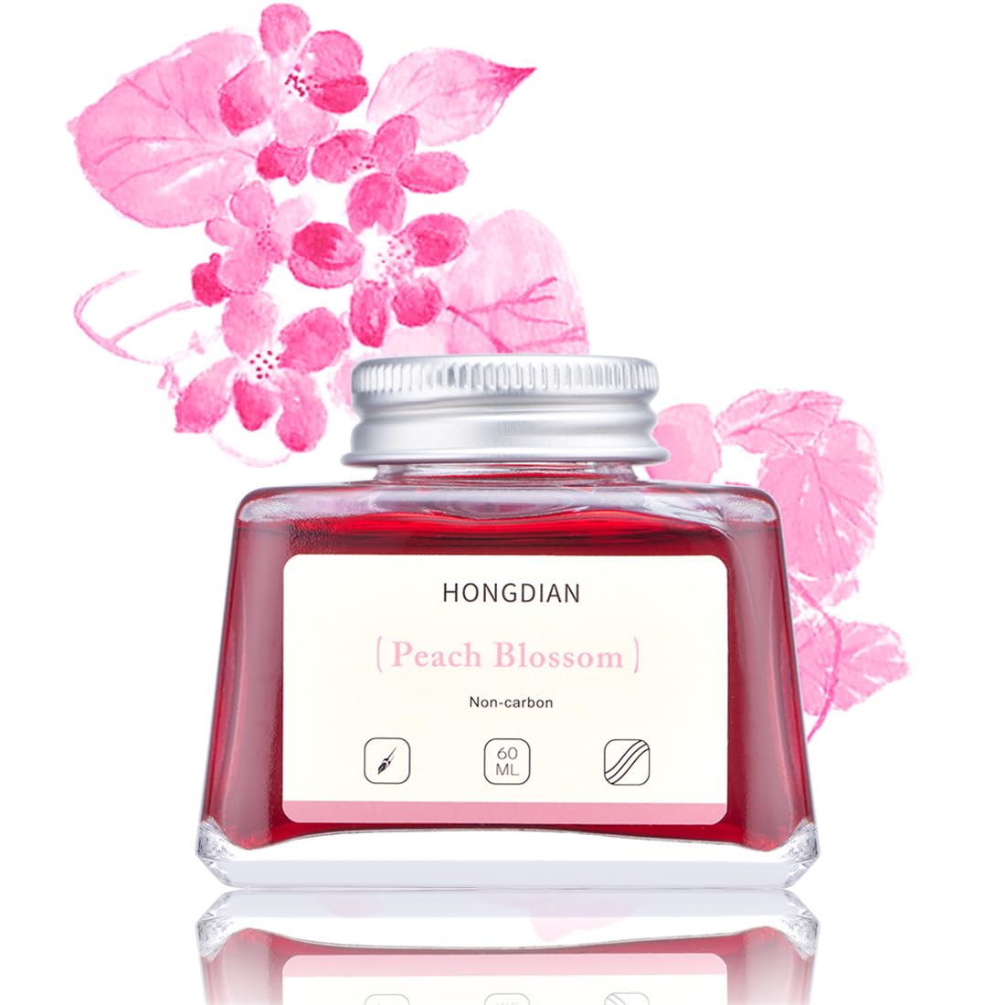 Hongdian Fountain Pen Bottled Ink Peach Blossom Color, 60ml Non Carbon Inkwell Bottle, Artist Calligraphy Ink