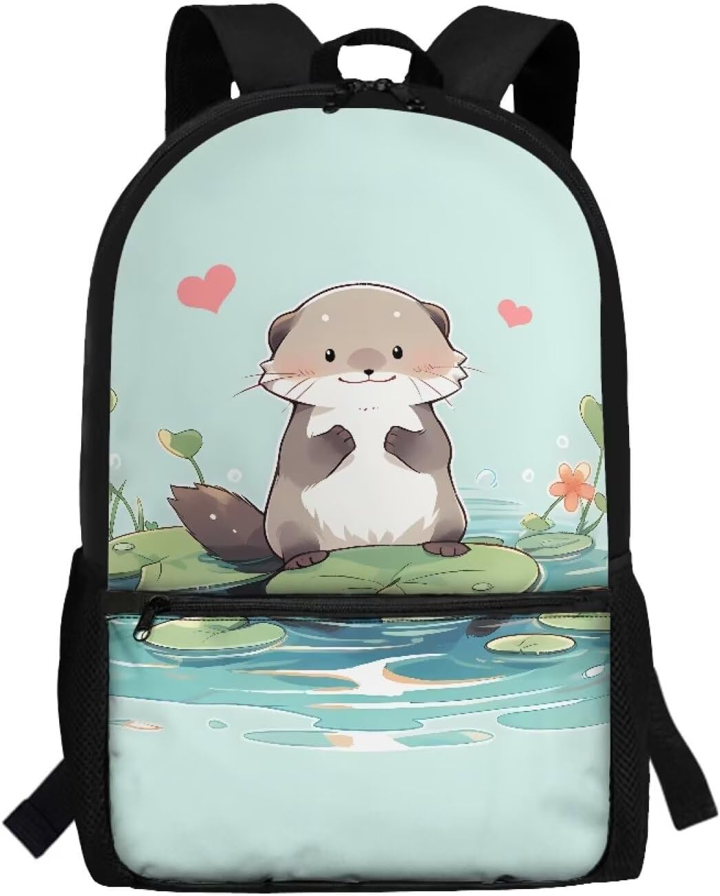 Otter Backpack for Girls Kids Bookbag for Kindergarten Primary Elementary School Bags with Front Pocket Cute Backpacks for Girls Back to School Supplies 17 Inch Book Bag with Handle