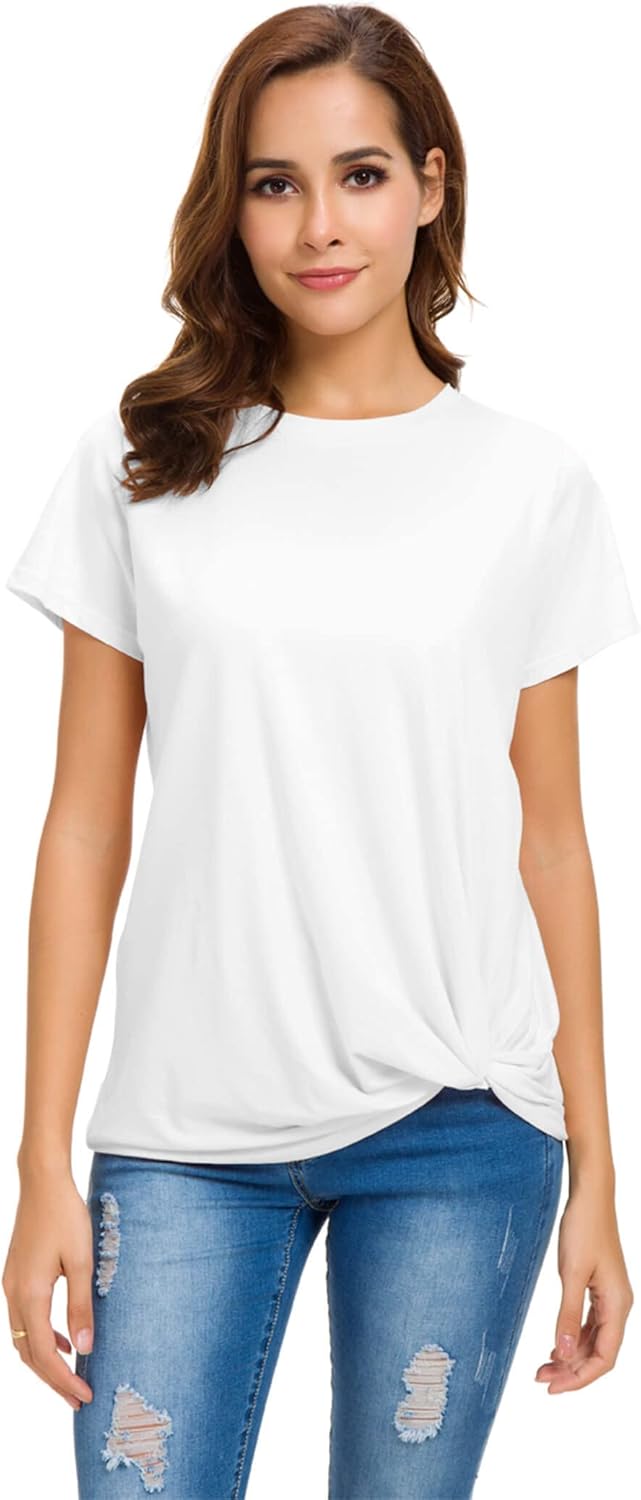 Womens Cotton T-Shirts Casual Short Sleeve Loose Fitting Tunic Basic Tee Tops