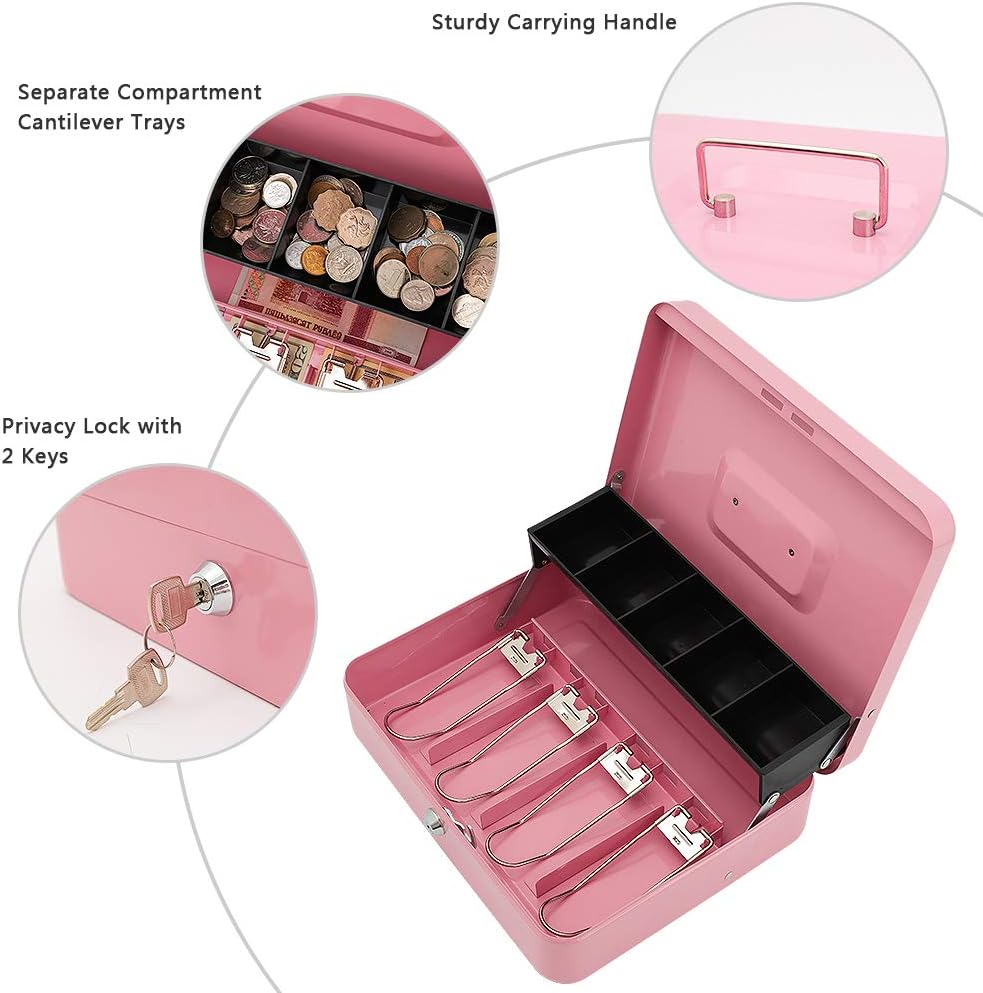 Xydled Cash Box with Money Tray and Key Lock,Tiered, Cantilever Design,4 Bill / 5 Coin Slots,11.8" x 9.5" x 3.5" : Everything Else
