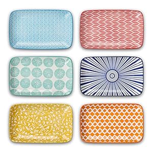 Selamica Ceramic 8 inch Rectangular Salad Plates, Dinner Plates, Pasta Dessert Plates for Appetizer, Sushi, Fruit – Microwave/oven/Dishwasher Safe, Set of 6, Assorted Colors