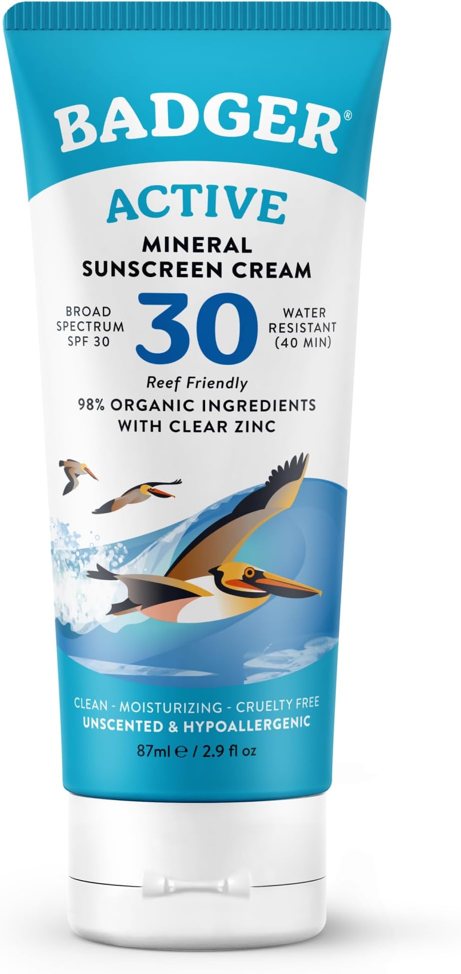 Badger - Spf30 Clear Zinc Sunscreen Cream - Unscented 2.9Oz