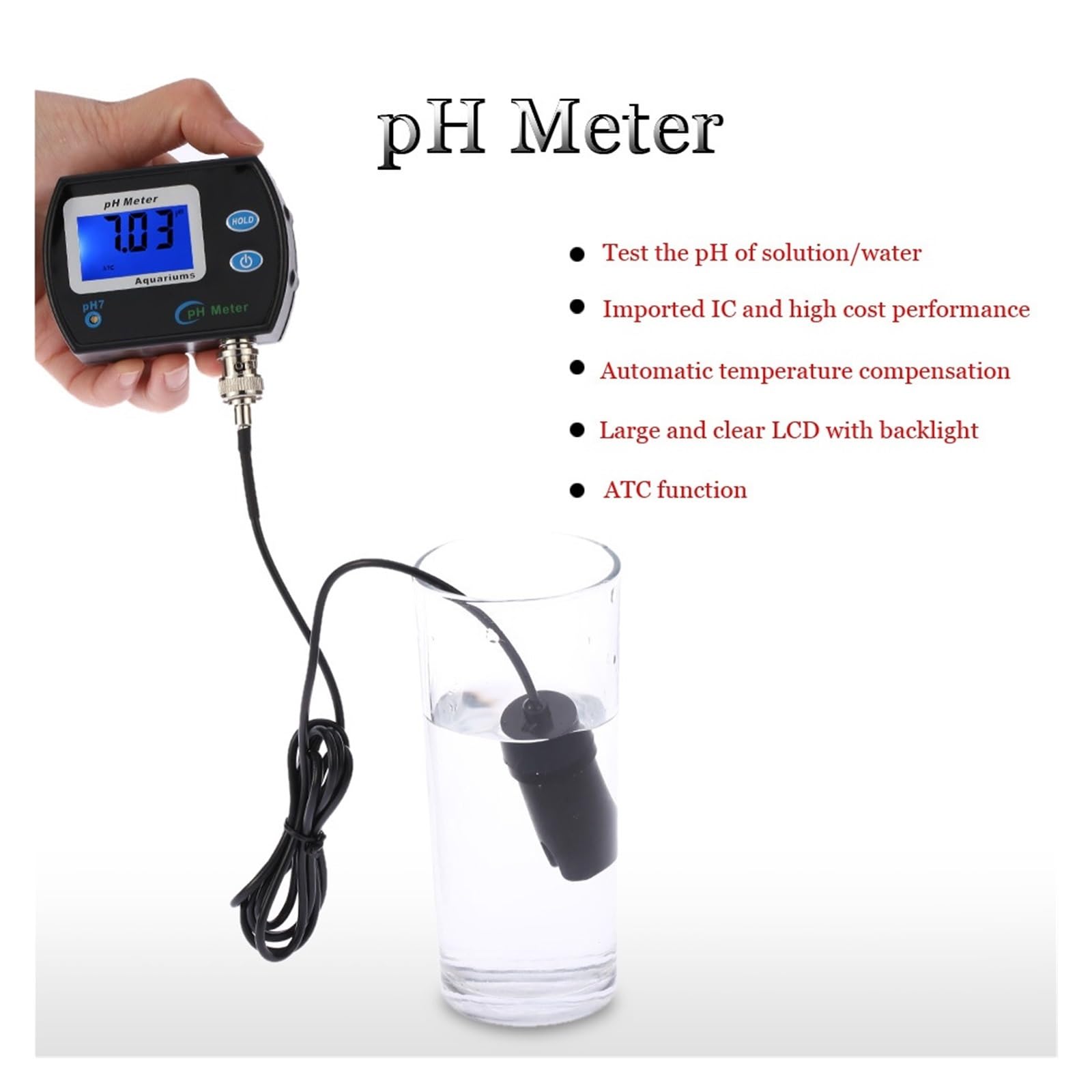 Tester per Acqua Mini Misuratore PH Digitale for Acquario Piscina Meter Tester Analizzatore di Monitoraggio della qualità Acqua con Precisione 0,1 Display LCD Multiuso Accurato Facile